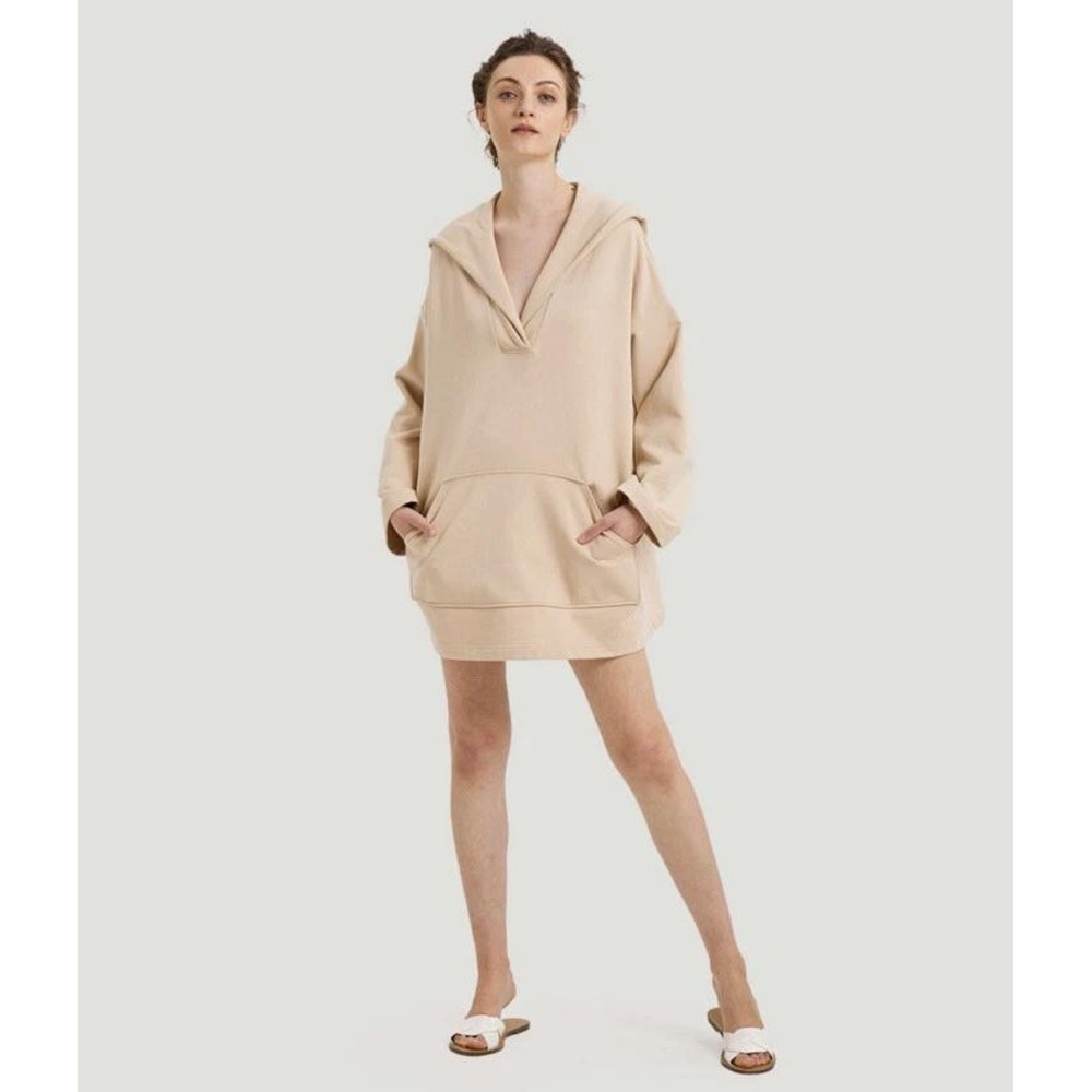 Nap Loungewear Beige Cotton V-Neck Oversized Hoodie Kangaroo Pocket 21R3TP119 S